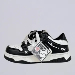 Kawaii Cat Chunky Black Shoes - Unisex