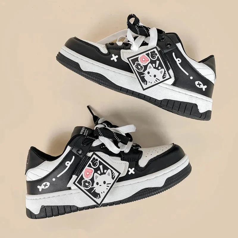 Kawaii Cat Chunky Black Shoes - Unisex