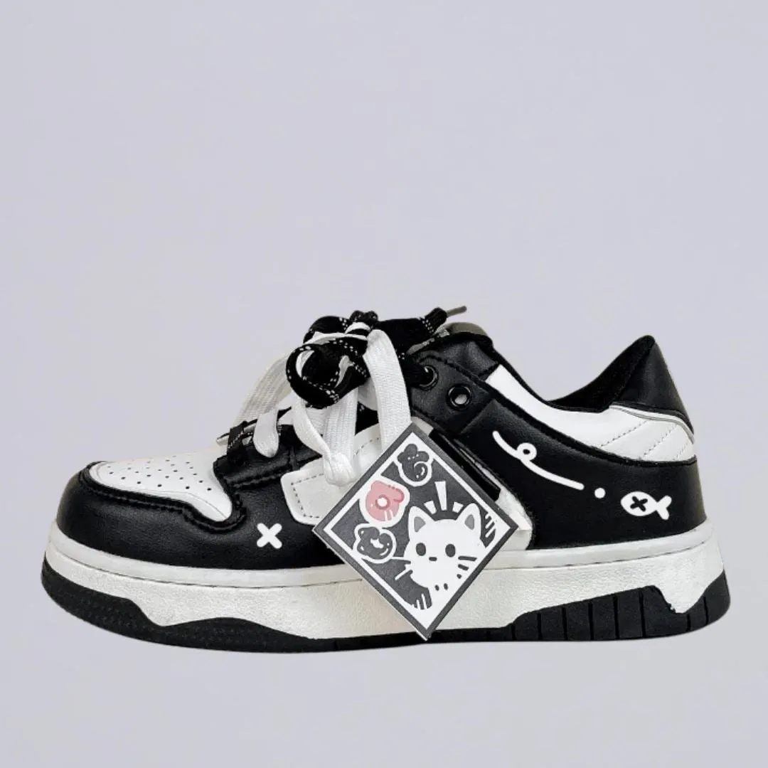 Kawaii Cat Chunky Black Shoes - Unisex