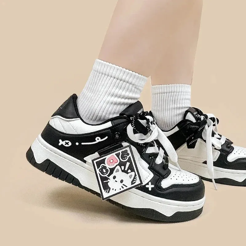 Kawaii Cat Chunky Black Shoes - Unisex