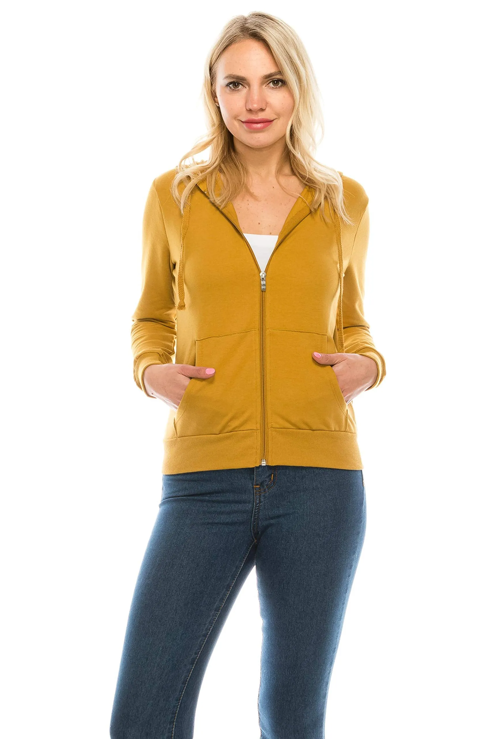 Khanomak Women's Fleece Zip Through Casual Fit Cotton Rust Hoodie Sweatshirts Long Sleeve Drawstrings - Small
