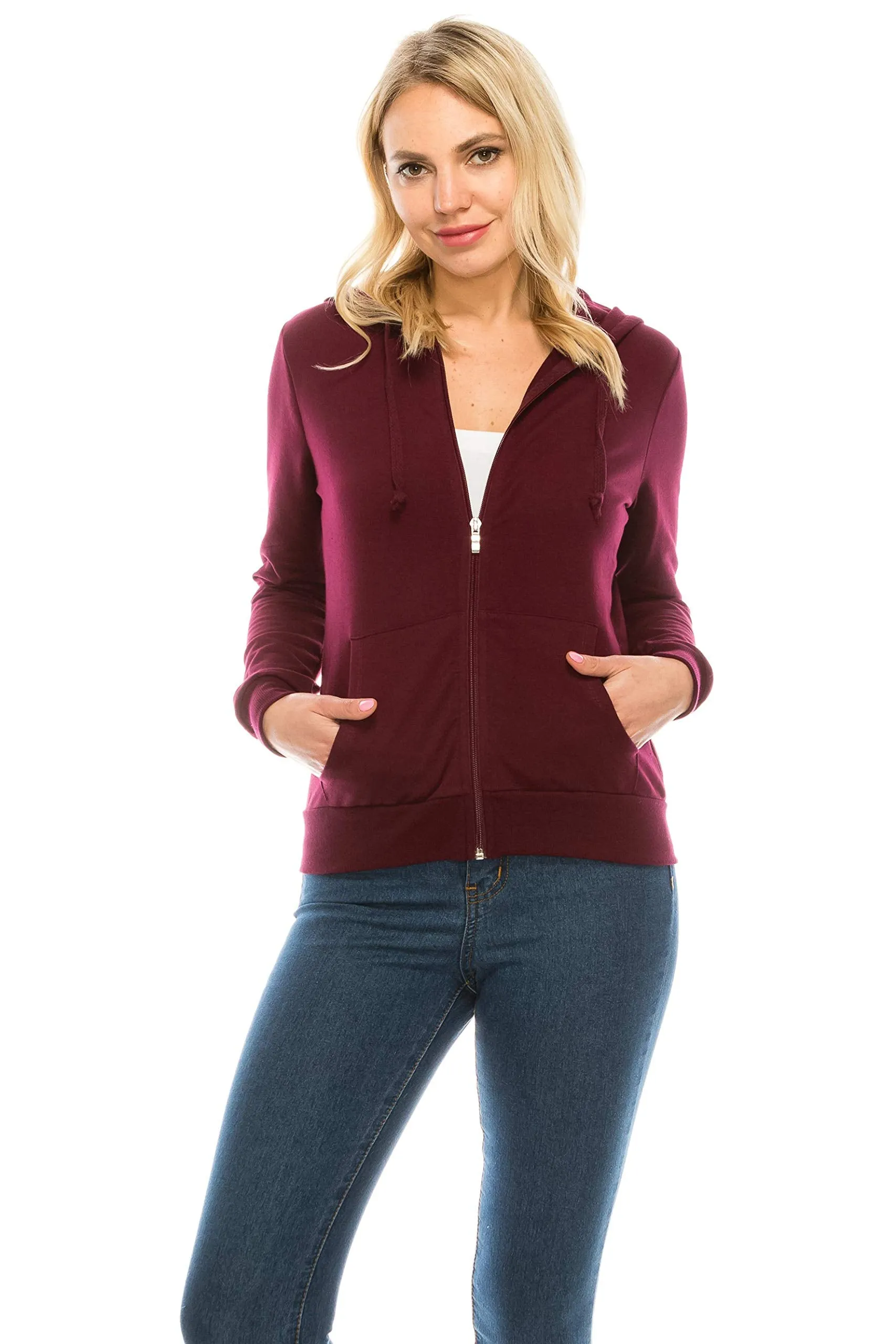 Khanomak Women's Fleece Zip Through Casual Fit Cotton Rust Hoodie Sweatshirts Long Sleeve Drawstrings - Small