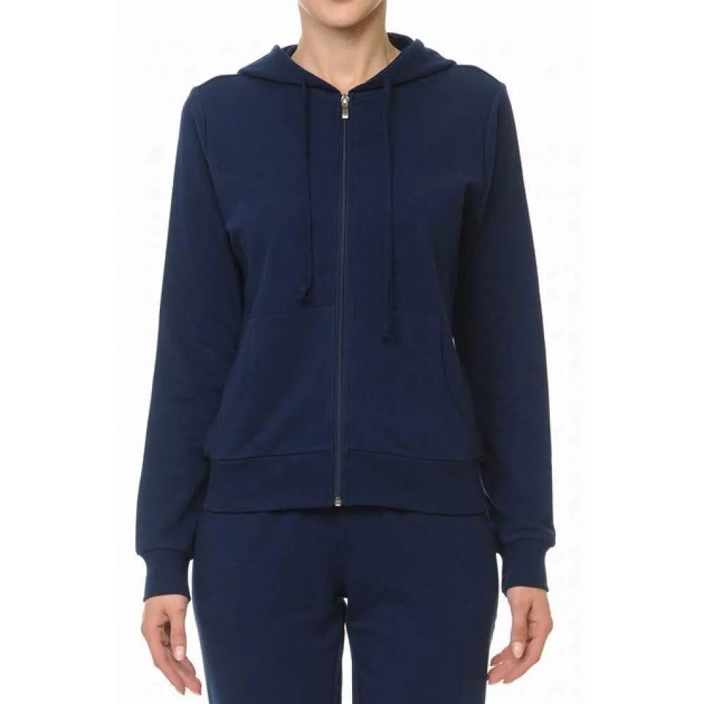 Khanomak Women's Fleece Zip Through Casual Fit Cotton Rust Hoodie Sweatshirts Long Sleeve Drawstrings - Small