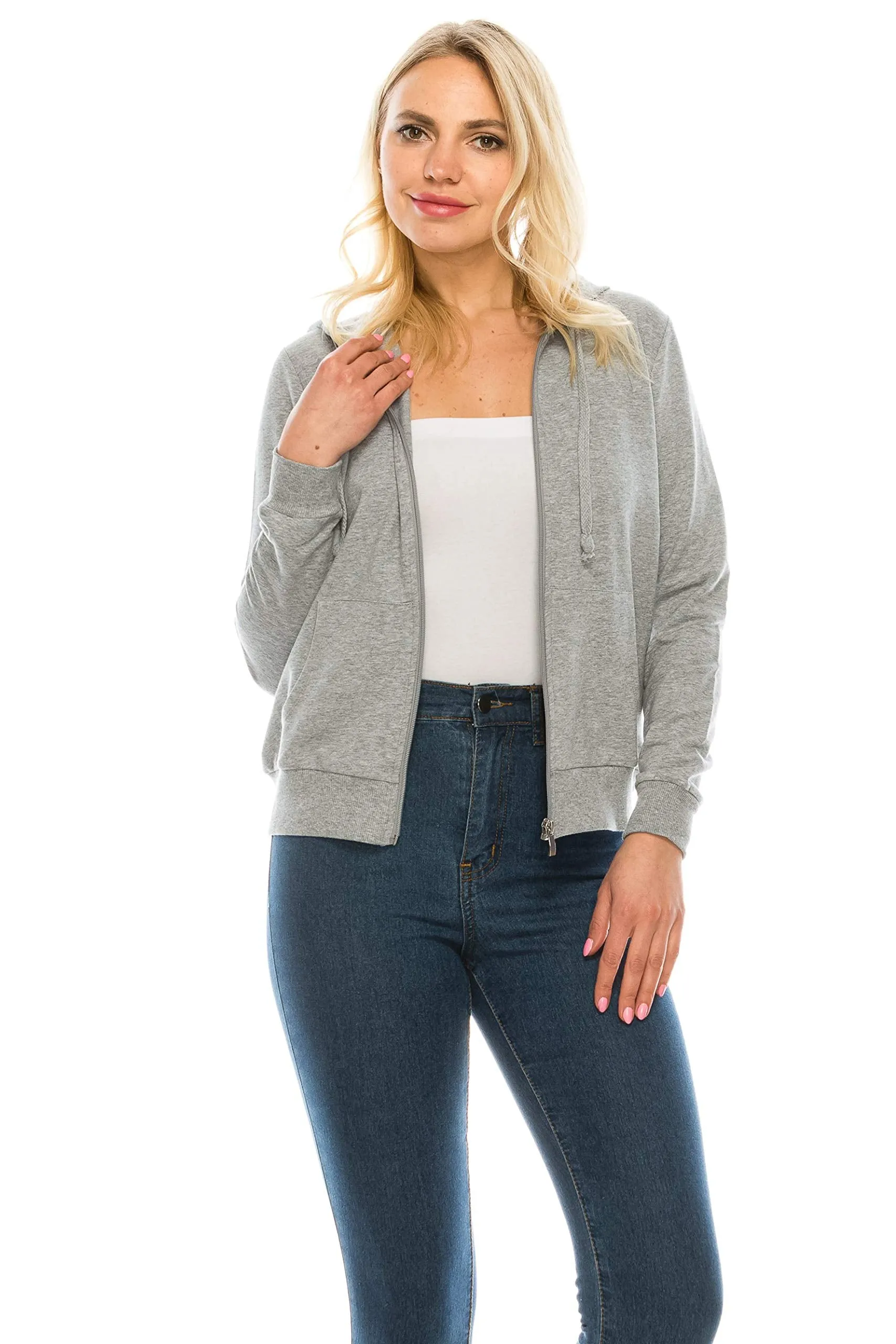 Khanomak Women's Fleece Zip Through Casual Fit Cotton Rust Hoodie Sweatshirts Long Sleeve Drawstrings - Small