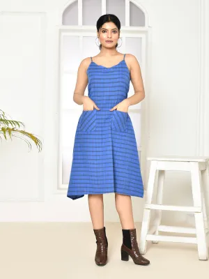 Kiki Blue Handloom Cotton Striped A-Line Dress