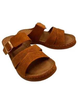 Ladies Stitched-Sole Perforated-Strap Buckle Slides (40/9)