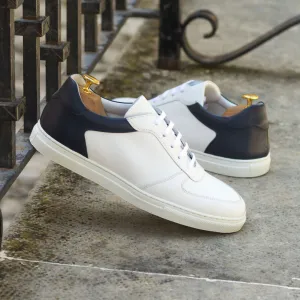 Low Top Sneakers - White & Navy Leather