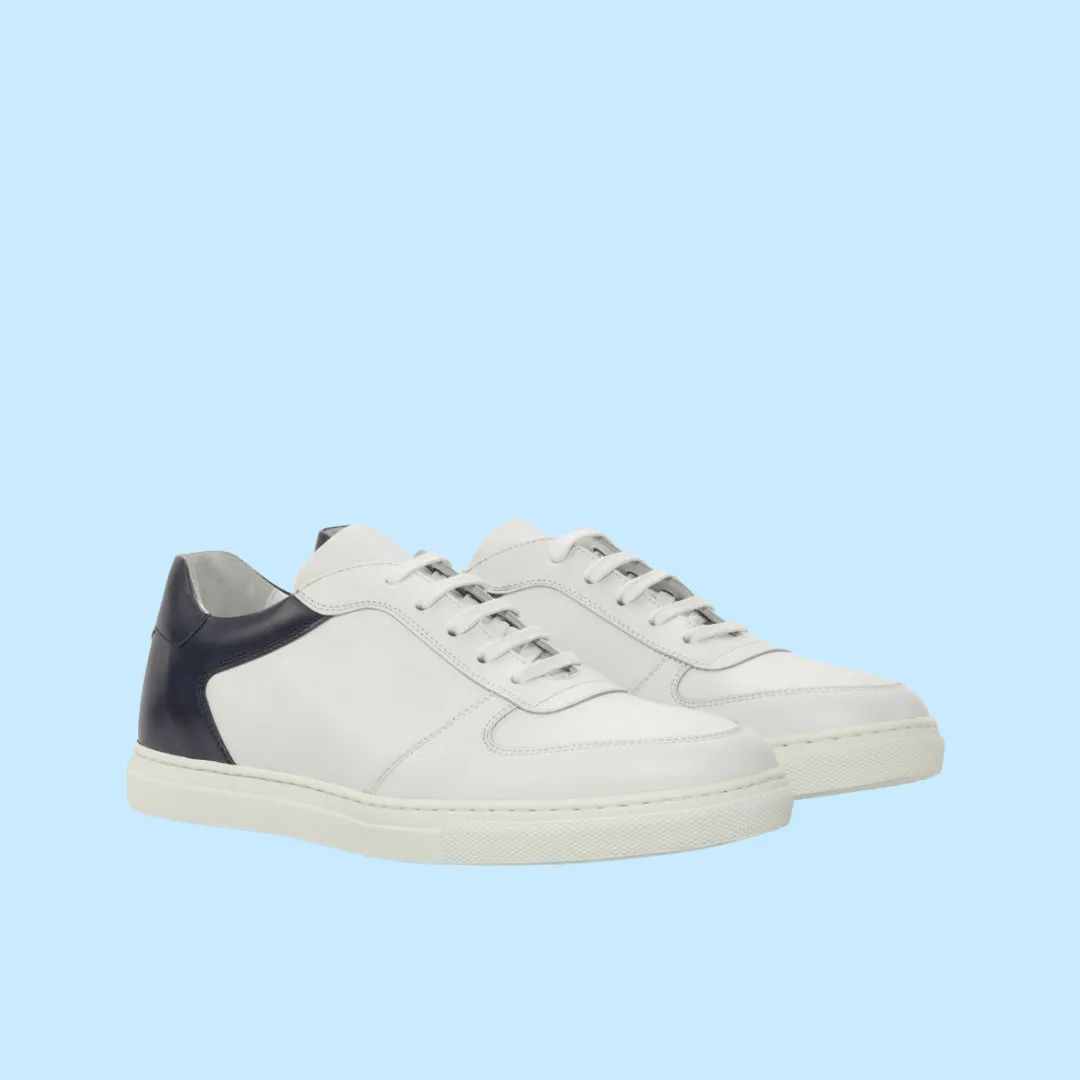 Low Top Sneakers - White & Navy Leather