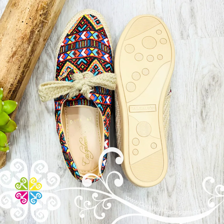Multicolor Geometric Shapes Burlap Artisan Sneakers - Women Shoes