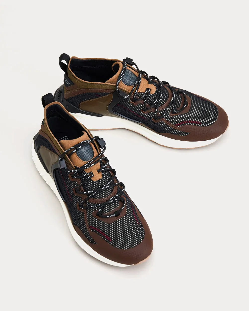 No_Code J in Technical Fabric & Leather Black / Brown Mid Top Sneakers