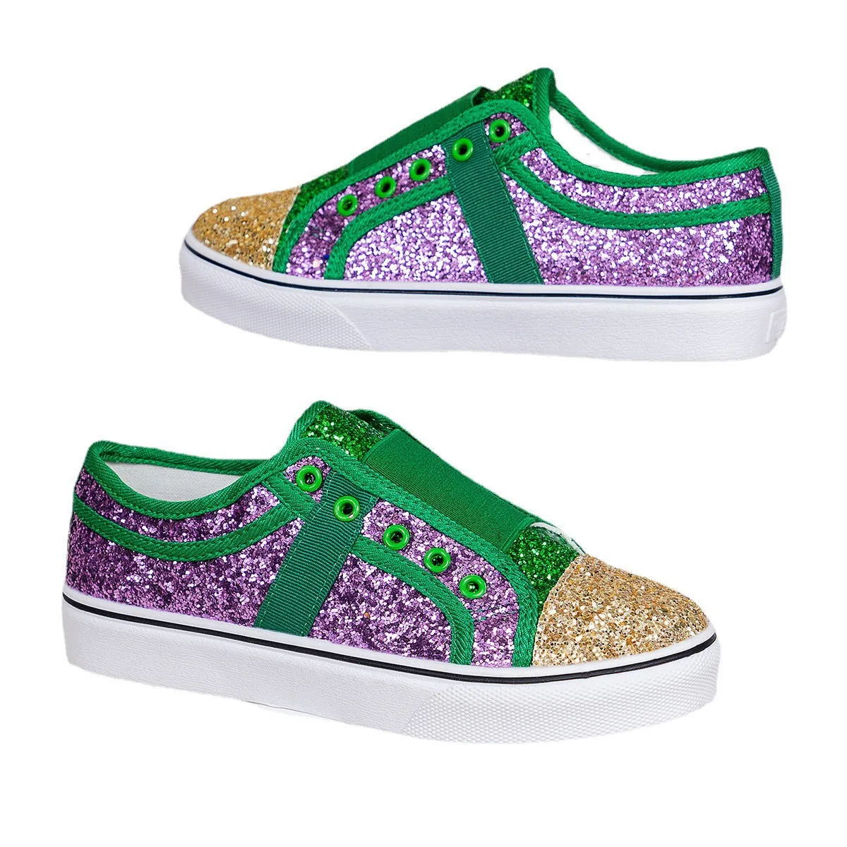 Owlkay Flat Low-Cut Color-Block Sequin Sneakers