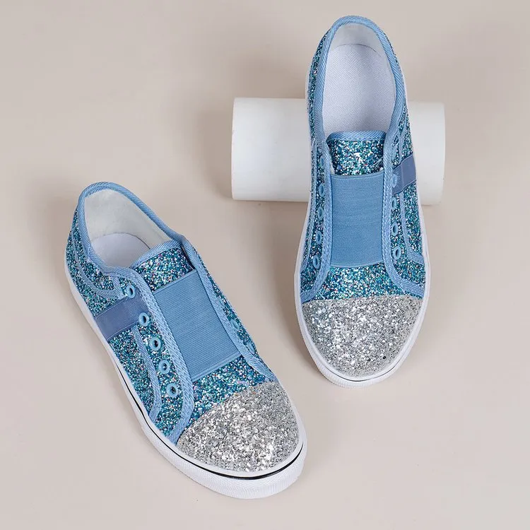 Owlkay Flat Low-Cut Color-Block Sequin Sneakers