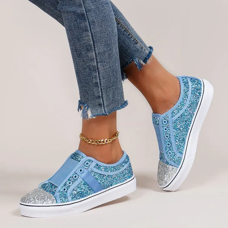 Owlkay Flat Low-Cut Color-Block Sequin Sneakers