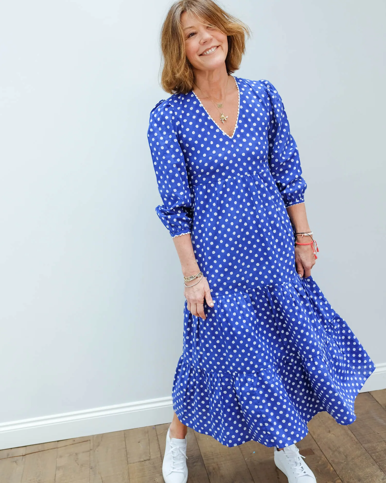 PCP Chloe dress in indigo polka