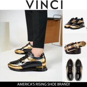 The Arda Black & Gold Leather Men Sneaker