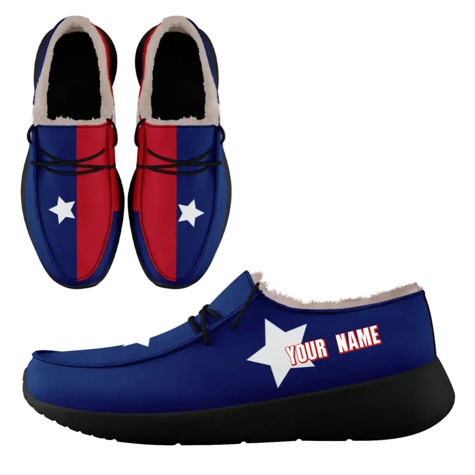 Unique Gift,Personalized USA Flag Sneakers, Custom Stars and Stripes Loafer Shoes, Fur Lining Shoe, Pride in Comfort,FN042-24020304-5b