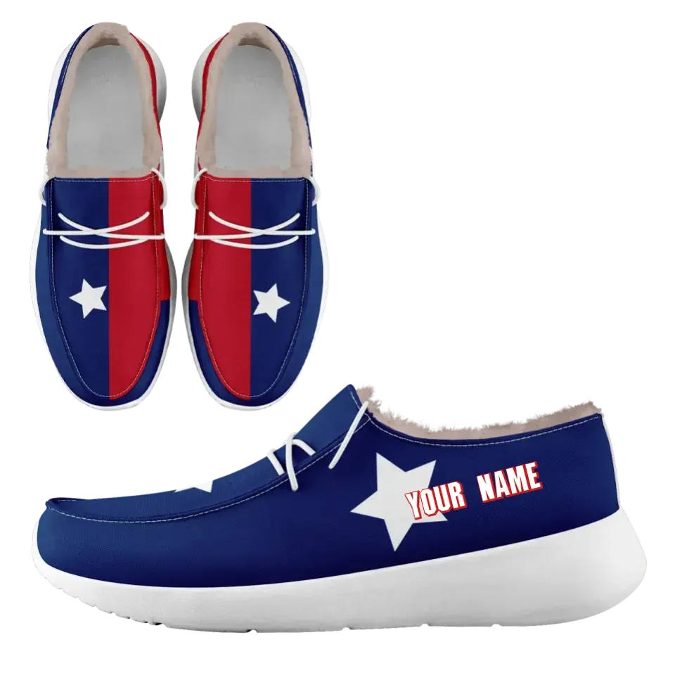 Unique Gift,Personalized USA Flag Sneakers, Custom Stars and Stripes Loafer Shoes, Fur Lining Shoe, Pride in Comfort,FN042-24020304-5w