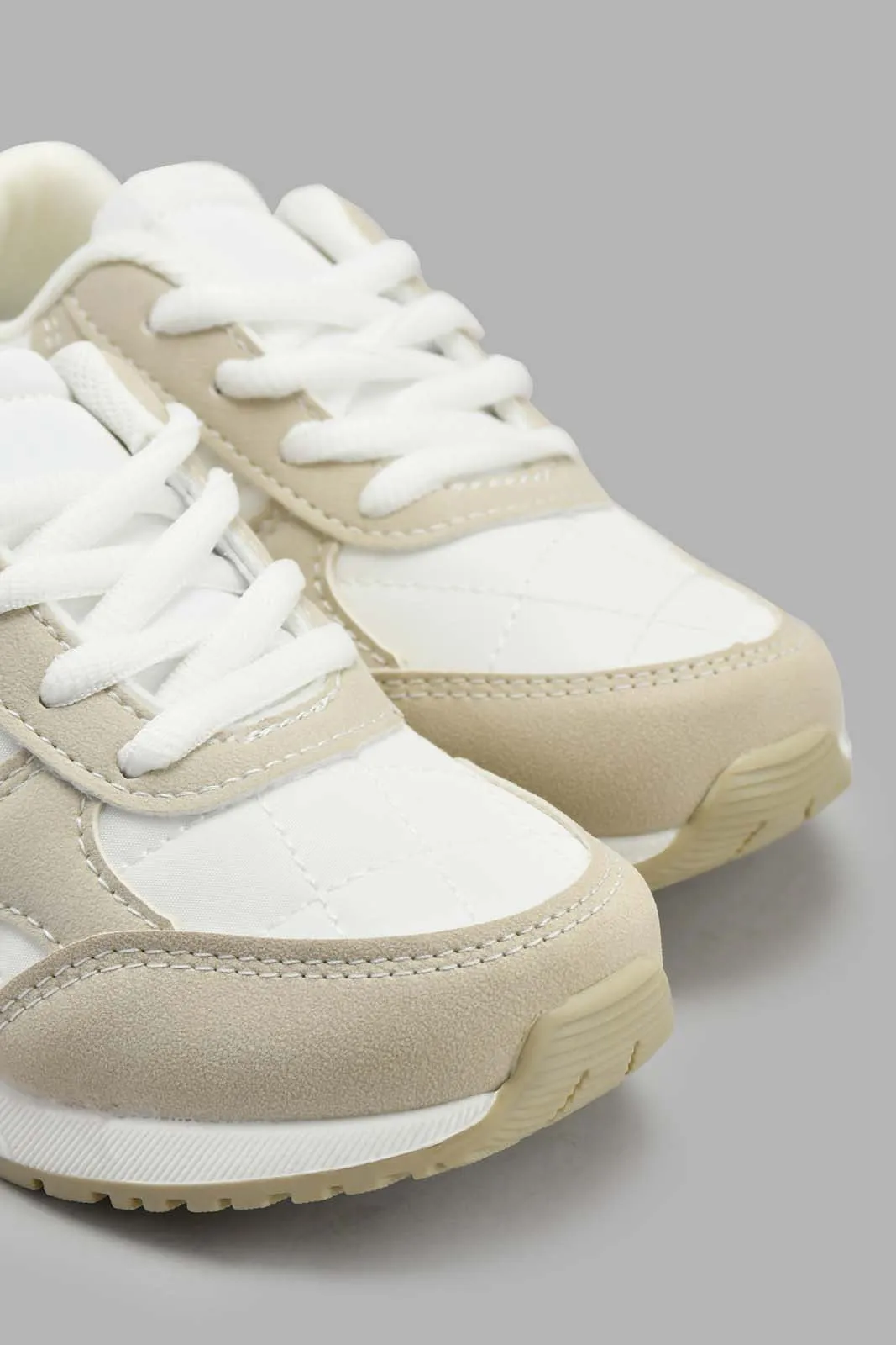 White And Beige Colour Block Sneaker