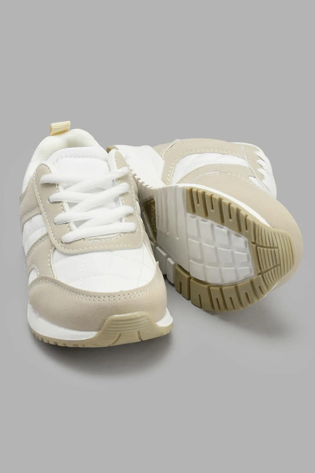 White And Beige Colour Block Sneaker