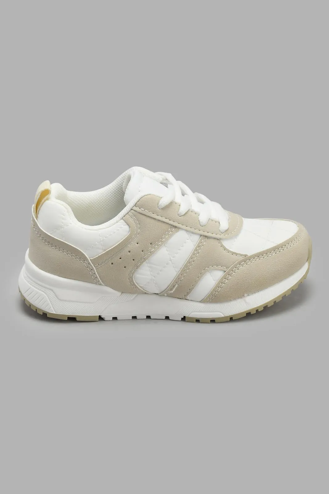 White And Beige Colour Block Sneaker