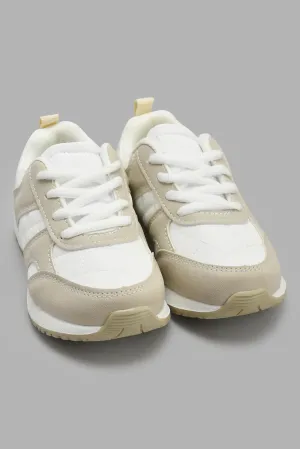 White And Beige Colour Block Sneaker