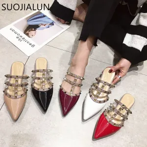 Women Flat Slippers Slip On Mules Brand