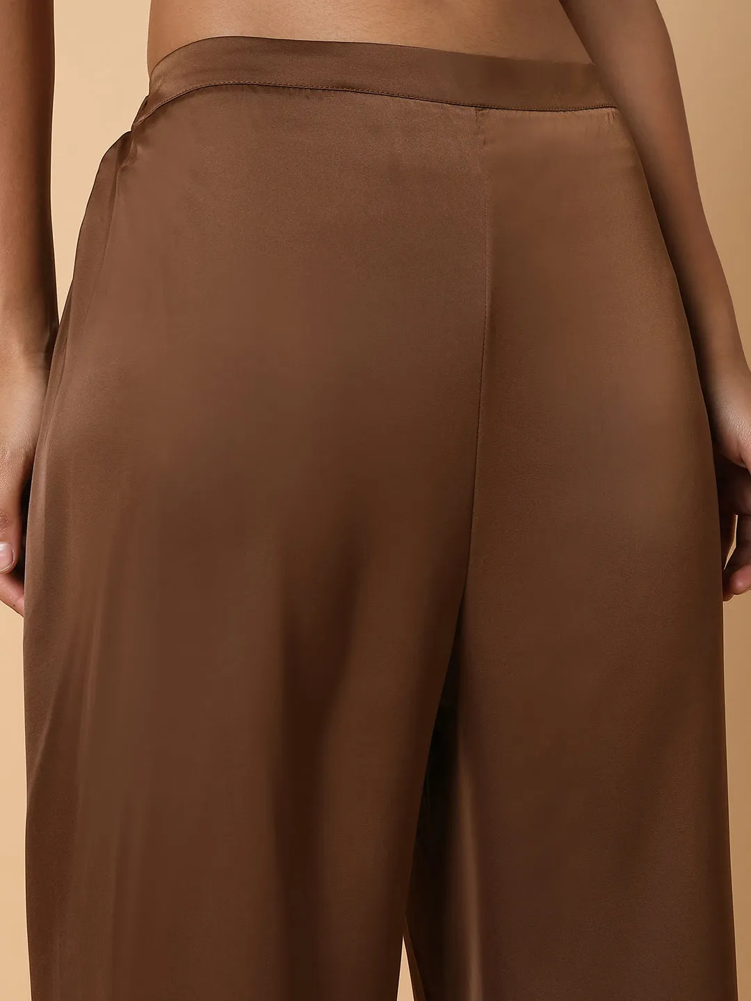 Women Solid Collared Brown Co-Ord Set
