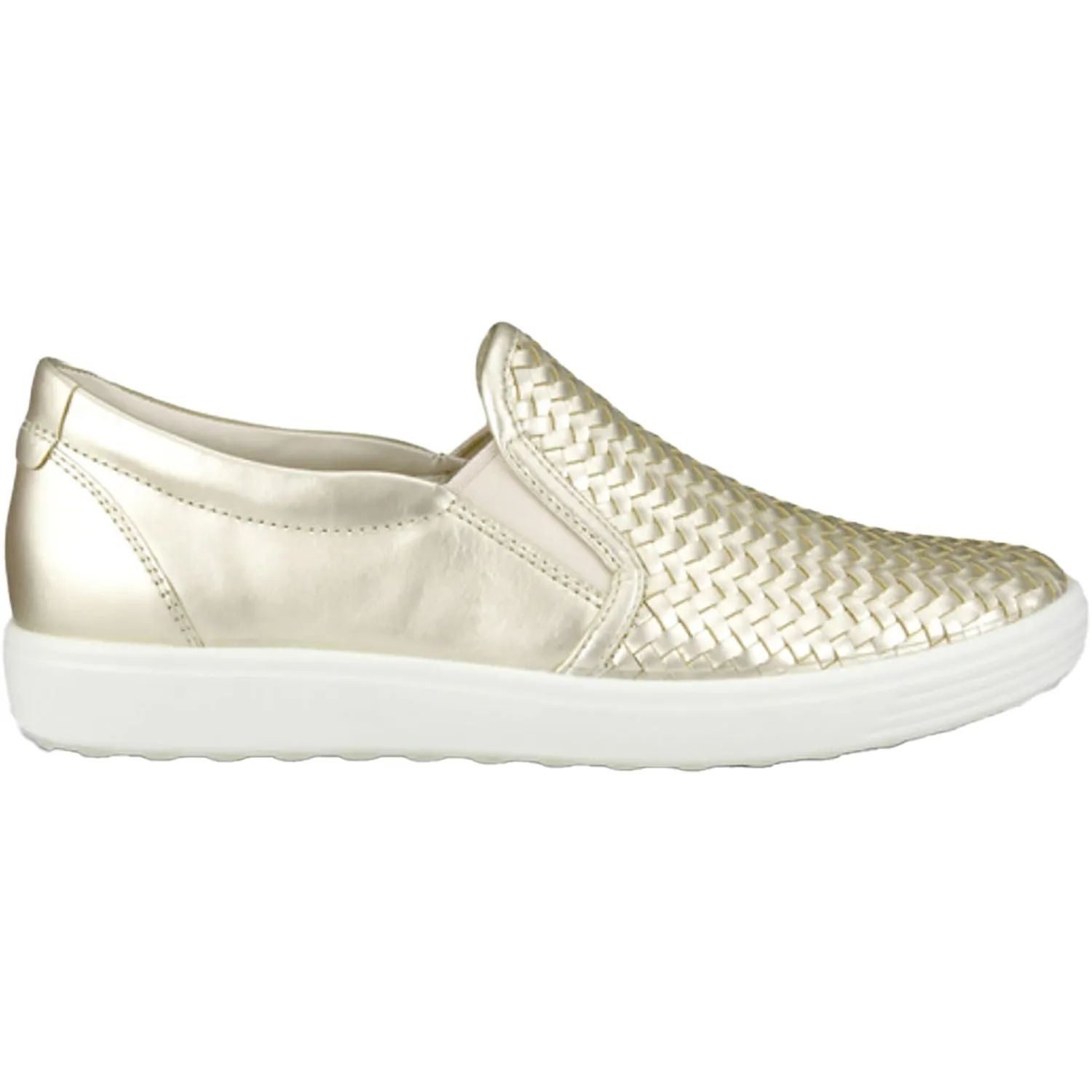 Women's Ecco Soft 7 Woven Slip On Pure White Gold Leather