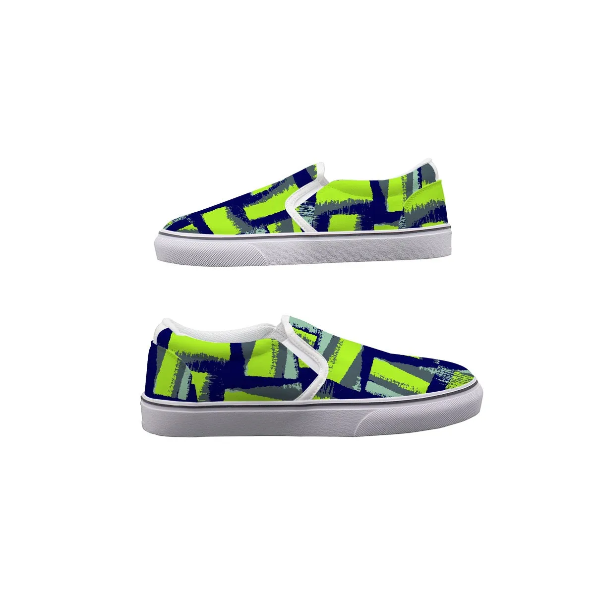 Women's Slip On Sneakers SS10 green, and blue print